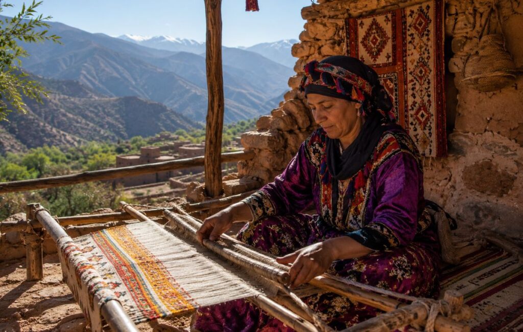 An Amazigh woman weaving in the Atlas Mountains (with permission)