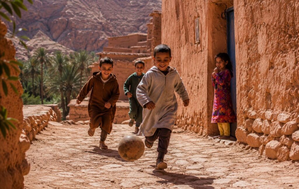 Children playing in a rural village lane in southern Morocco