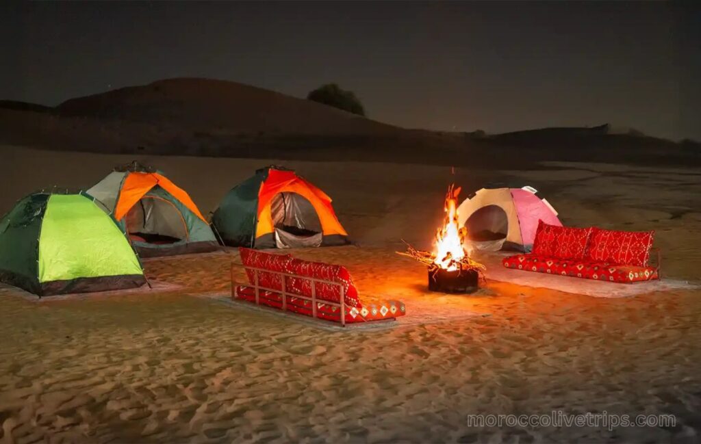 Campfire and traditional Berber music at Morocco desert camp
