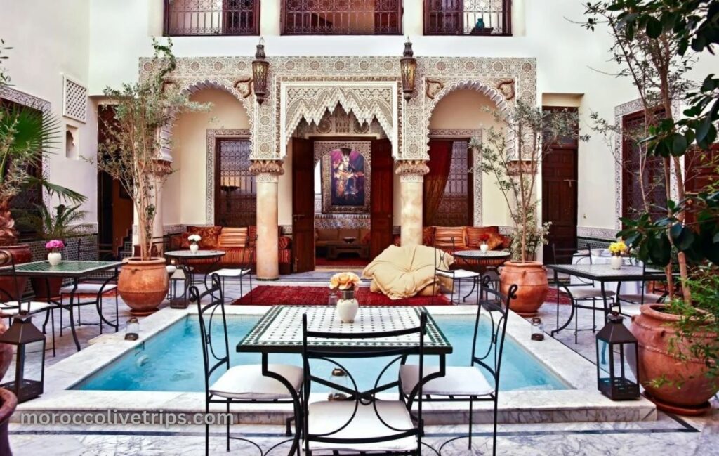 Traditional riad Marrakech with beautiful Moroccan courtyard